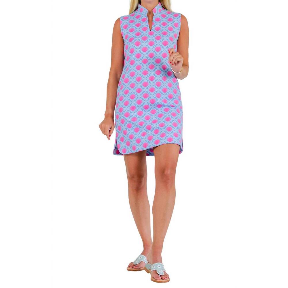 NEW SAILOR - SAILOR seaport bamboo circles shell dress in perwinkle/pink